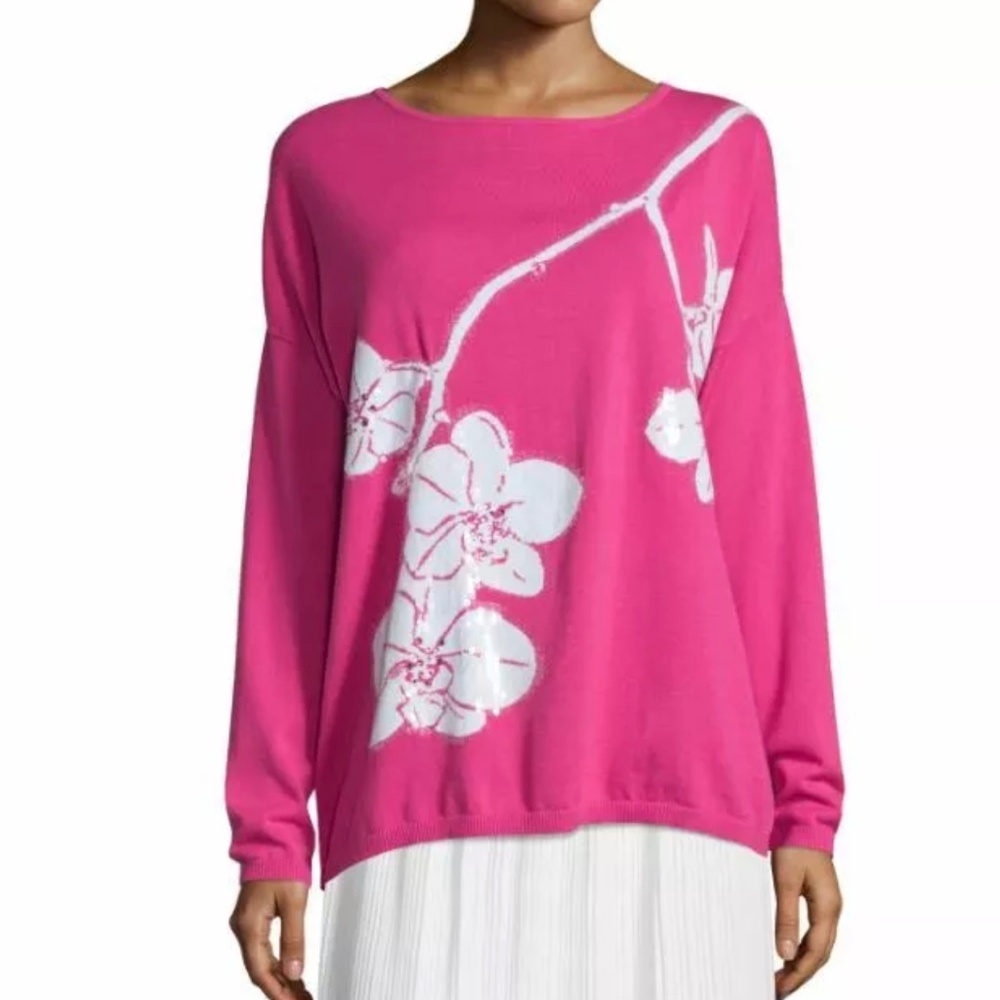 Joan Vass Neiman Marcus 100% Cotton Pink Orchid Sweater With sequin design 3X